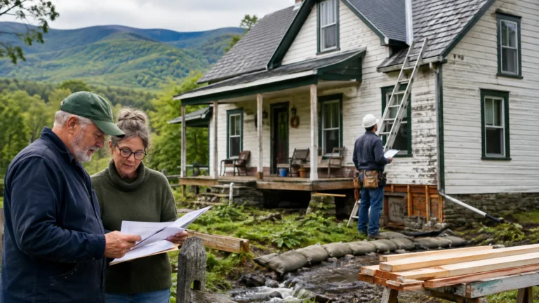 Vermont Home Repair Grants and Loans: 2026 Guide 17 Vermont homeowner reviewing repair assistance options beside an older New England home